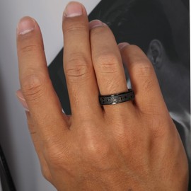 AmorArtSky Anxiety Ring for Women Men, Titanium Stainless Steel Spinner Ring, 5 Colors, 6MM, Size 6-10, 3 Styles Anxiety Ring-Moon Star, Sandblasted Finished, Hollow Outer (C Black, 5)