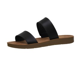 CUSHIONAIRE Women's Imelda 2 band slide sandal +Memory Foam, BLACK 8.5