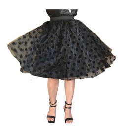YSJERA Lady's Organza Princess Skirt Bowknot A Line Pleated Midi/Knee Length Tutu Party Skirts (S,Polka Dot Black)