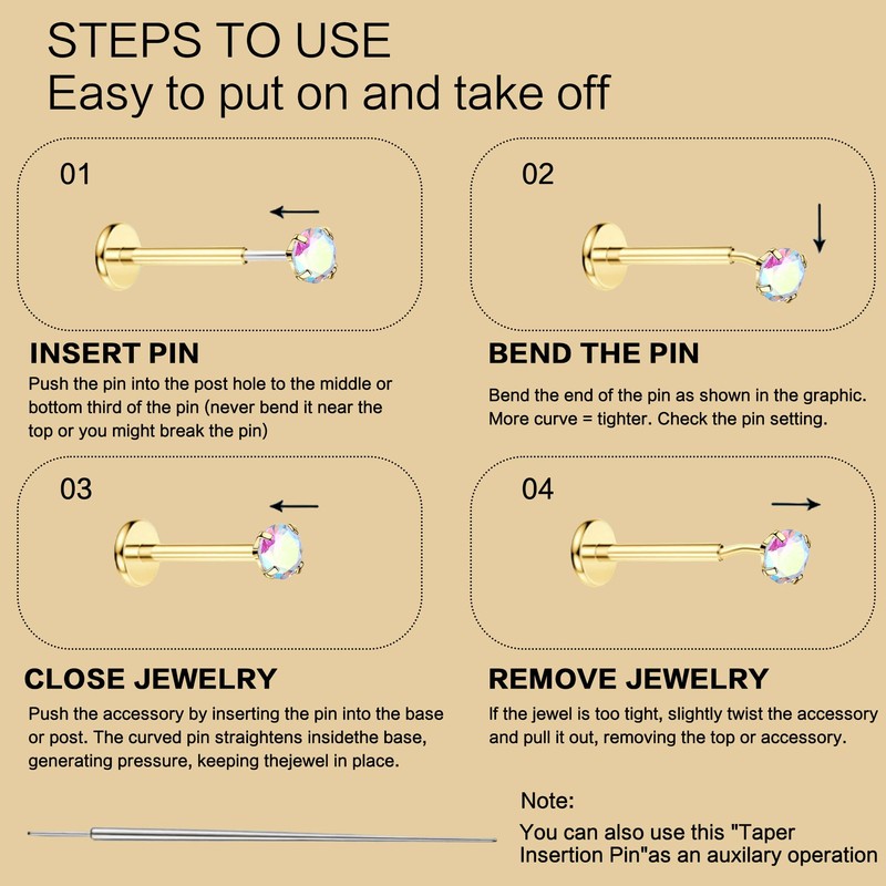 18G Threadless Nose Studs For Women Men - Hypoallergenic 316L