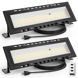 120W LED Shop Lights with Remote, 5FT Power Cord and US Three-Prong Plug, 18000LM 6000K, Aluminum Garage Lighting, IP65 Waterproof, Plug & Play for Warehouse, Workshop, Basement, 2PCS