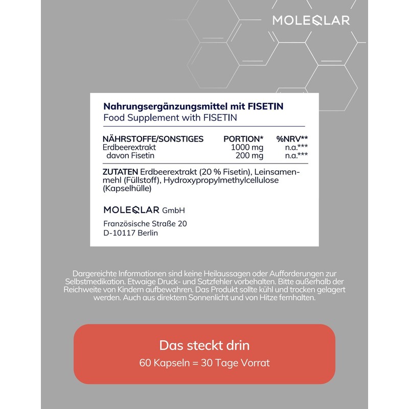 MoleQlar Fisetin 100 mg Capsules Pack of 60, Dietary Supplement with