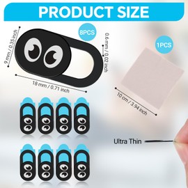 8Pcs Laptop Camera Cover Slider, 0.6mm Ultra-Thin Design Smartphone Camera Cover, Sticker Webcam Protector with Grey Cloth, Webcam Camera Cover Barrier Plate for Your Privacy & Security (Eye)