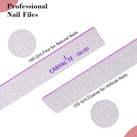 Canvalite 12pcs 100/180 Grit Coarse Nail Files for Acrylic Nails Professional Nail File Reusable Emery Board Nail Styling Tools for Home and Salon Use