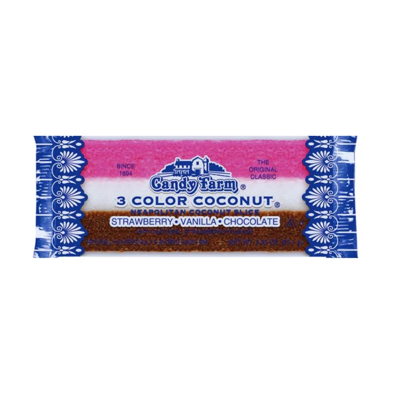 Candy Farm Bars NEAPOLITAN COCONUT SLICES 3 Color Candy "Bacon"