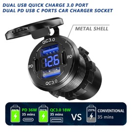 2PCS, Dual PD USB C Ports & Dual Quick Charge 3.0 Ports Car Charger Socket, VANONE Aluminum Alloy Waterproof 12V USB Outlet, Accessories for Car Boat Marine Motorcycle RV ATV Truck Golf Cart