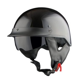 1Storm Motorcycle Half Face Helmet Mopeds Scooter Pilot with Retractable Inner Smoked Visor, Glossy Black