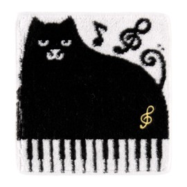 Bloomie's 000541-0038-01 Piano Chibi Towel (Black) (100% Cotton) Children, Kids Hand Towel, Mini Towel, Musical Instrument, Music, Piano Cat Motif, Approx. 5.9 inches (15 cm), Black