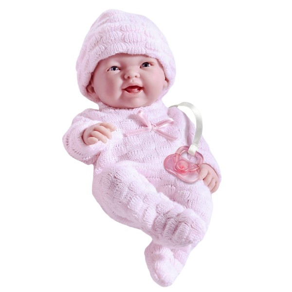 JC Toys - Mini La Newborn First Day | Anatomically Correct Real Girl Baby Doll | 9.5" All-Vinyl | Includes Knit Outfit, Hat and Pacifier | Designed by Berenguer | Ages 2+ , Pink