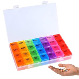 Organiser 7 Day 4 Times A Day,High Capacity Weekly Pill Box, with 28 Copartments to Hold Plenty of Medication,Vitamins and Supplements(2pcs)