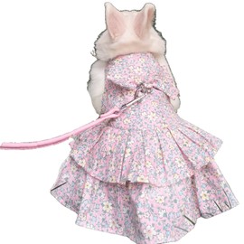 Rabbit Leash and Harness Set Adjustable Bunny Dress Clothes Outfit for Small Pet Ferret Guinea Pig Squirrel Hamster (Pink,S)
