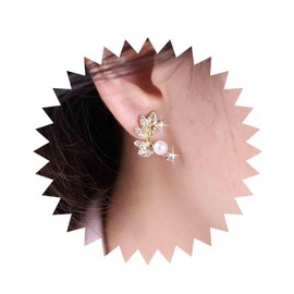 Aneneiceera Vintage Crystal Leaf Ear Climber Earrings Gold Pearl Leaf Stud Earrings Cz Leaf Crawler Earrings Rhinestone Pearl Earrings Jewelry for Women