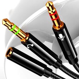 tunghey 2Pack Headphone Splitter for Computer CTIA 3.5mm TRRS Female to Dual TRS Male Mic Audio Jack Y Adapter Headset Splitter Cable for PC Laptop to Gaming Headset Black and White