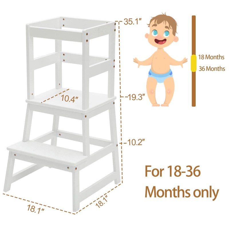 Kitchen Step Stool for Kids with Safety Rail,Solid Wood Construction