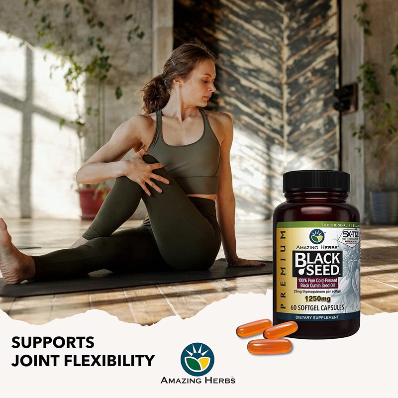 Amazing Herbs Premium Black Seed Oil Capsules - High Potency,