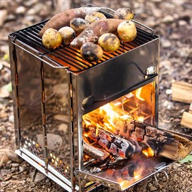 DWD Mini Folding Stove Stainless Steel 201 Grade with Carry Bag 14 W x 14 D x 21cm H Camping Trekking Hiking Essential Portable Foldable Multi Fuel Backpacking,Travelling, Fishing Picnic, Grill