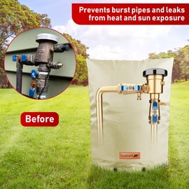 Redford Supply Co. Cold Snap (5°F) Backflow Preventer Insulation Cover, 12"W x 26"H, Pipe Insulation, Water Sprinkler Covers for Outside, Sprinkler Backflow Cover for Winter, Well Pump Bag (Beige)