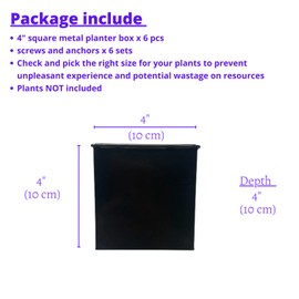 LaLaGreen Wall Planter - 6 Pack, 4 Inch Square Metal Wall Planter for Indoor Plants, Small Black Wall Mounted Flower Pots Outdoor Garden Decoration, Balcony Planters Railings Hanging Outdoor