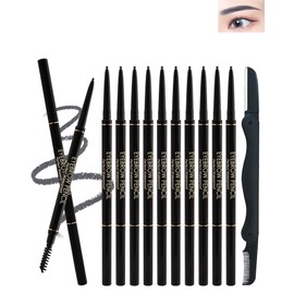 12Pcs Waterproof Gray Eyebrow Pencil Set, Professional Brow Micro Eyebrow Retractable Pencil, Ultra Fine Long Lasting for Perfect Eye Liner Brow Old Women Eye Makeup Shaping & Filling Brow Gel Pen- 04