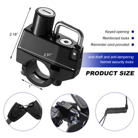 NYTKL 2 PCS Motorcycle Helmet Lock, Anti-Theft Security Aluminum Alloy Handlebar Locks with 2 Keys, Tamper-Proof Safety Helmet Holder Hook for Motorcycles ATVs Dirt Bikes Scooters (Lock+Cable)