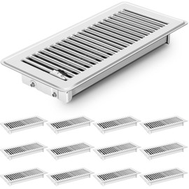 12 PCS Floor Register 4x12 Inch Heavy Duty Floor Vents, Metal Heat Air Vent Covers Rust Proof Finish 4 x 12'' Floor Vent Covers for Home Heater Floor Registers Grilles & Vents (12, White, 4x12 Inches)