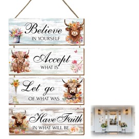 Highland Cow Decor Wall Art, Highland Cow Gifts for Women, Inspirational Quotes Wall Art Wooden Decors Apply to Animal Lovers and Bedroom Kitchen Home Decor Gifts