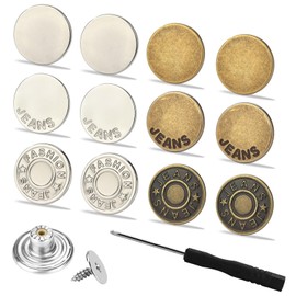 Heartfeltyire Jean Buttons for Loose Jeans 12pcs 17mm Metal Easy Anti Fray Instant No Sew Pins Make Smaller Extenders Pants Clips to Waist Tighten Waist Replacement Reusable Adjustable with Tool