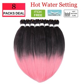 Pre Stretched Braiding Hair 26 Inch 8 Packs Long Braiding Hair Pre Stretched Hair For Braiding Synthetic Braiding Hair Extensions For Twist Hot Water Setting(26",1B/Pink)