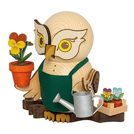 Kuhnert Woodturning Smoke Figure / Incense Figure - Owl Gardener Made of Solid Wood - Approx. 15 cm - Made in Germany