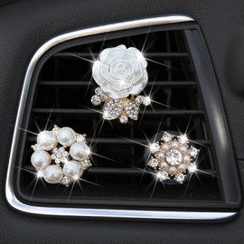 Bling Daisy Air Vent Clips, 3 Pcs Flower Car Air Fresheners Vents Clips Car Diffuser Diamond Car Interior Decor Cute Daisy Car Accessories Car Decoration for Women