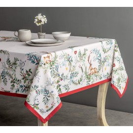 Maison d' Hermine Holly Time 100% Cotton Tablecloth Kitchen Dining Table Cloth for Rectangle Tables Farmhouse Tabletop Cover for Parties, Wedding Thanksgiving/Christmas (140cm x 180cm)