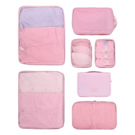 Travel Packing Cubes 7 Set, JJ POWER Luggage Organizers with toiletry kit shoe bag (Light pink)
