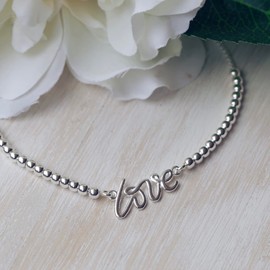 Hatton Jewellery Love Charm Sterling Silver Bracelet for Women, Slider Style Clasp and Adjustable in Size. Made in Italy and Gift Boxed, The Perfect Present for Any Occasion