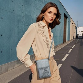 VIMUTI Small Crossbody Bags for Women Trendy Vegan Leather Cell Phone Bag Designer Embossed Flower Wallet Purses, 03-blue