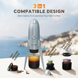 3 in 1 Portable Electric Espresso Machine On the Go with Detachable Coffee Stand, Car Coffee Maker Self-Heating with USB-C, For Travel Camping and Hiking With Ground Coffee & NES PRES*O/DG Pod