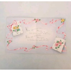Vtg 1950s Birthday Greeting Card - Pink Ribbon  Flowers - Woman Or Girl
