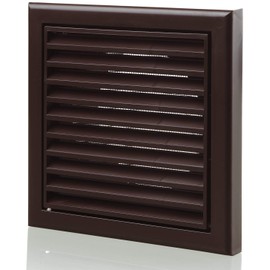 Louvred Wall Vent Grille 185mm X 185mm 125mm - 5 Inch Brown with Flyscreen for Internal Or External Use