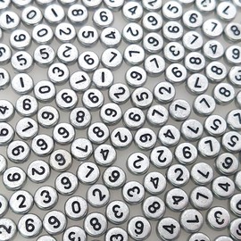 500+ Pieces 4x7mm Silver Round Acrylic Number Letter Beads 0-9 Mixed Plastic Shape Loose Beads for Jewelry Making Bracelets Necklaces Key Chains (Black on Silver)