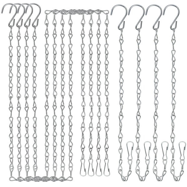 Teenitor 8 Pcs Hanging Chains with Clip & Hook for Bird Feeders Planters Lanterns and Ornaments - 4 Pieces 35 Inch & 4 Pieces 13 Inch Replacement Set of Hanging Basket Metal Chains Silver