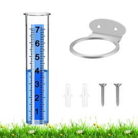 Rain Gauge Outdoor, 7" Large Capacity Rain Gauge Replacement Tube with Stainless Steel Mounting Rack Holder, Clear Numbers, Rain Gauges Outdoors Best Rated for Garden Lawn Yard Fence Patio Farm
