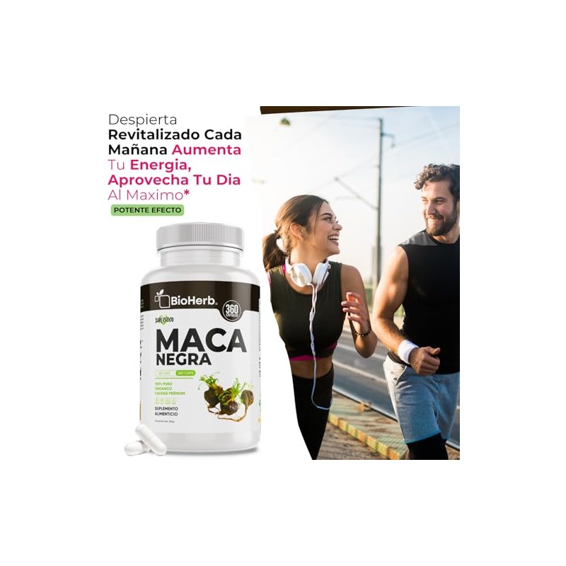 BioHerb® | Maca Negra 100% Pura con 360 Capsulas, Extremadamente