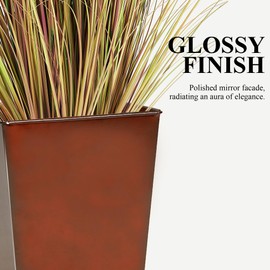 Worth Garden Large Metal Glazed Floor Planter Set of 2-14" Dia x 18" H - Luxurious Glossy Finish Red Tall Square Tapered Steel Plant Pots, Decor Flower Pot Indoor & Outdoor, Drainage Hole
