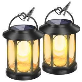 Woenergy Solar Lanterns Outdoor Waterproof, Hanging Solar Lights for Outside, Upgraded Flickering Flame Solar Lanterns, Solar Powered Lanterns for Garden Patio Yard Decor, 2 Pack (Warm Light)