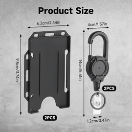 OIHCAZ Retractable Keychain with ID Card Holders, 2 Set Heavy Duty Retractable Badge Holder Carabiner Keychain with 23.6" Steel Cord, ID Badge Holder for Travel Work