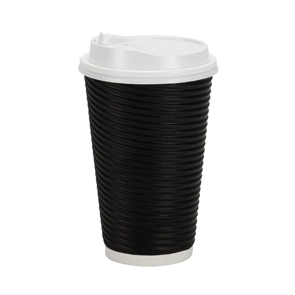 Nicole Home Collection Double-Walled Insulated Ripple Paper Disposable Cups With Lids For Hot Beverage | Black | Pack of 30 Coffee Cup, 16 oz