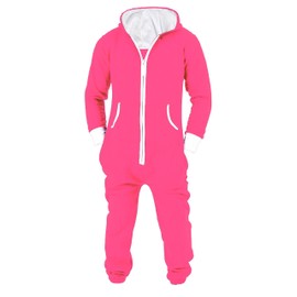 Mens Jumpsuit Non Footed Pajama Unisex One Piece Playsuit Adult Onesie With Hood Shock Pink X-Large