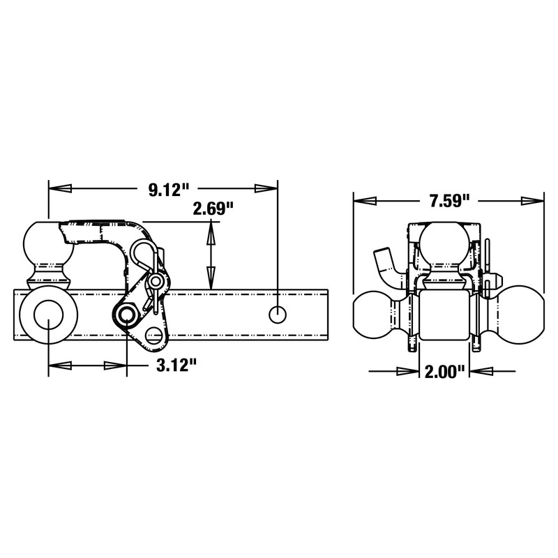 Buyers Products 1802279 Tri-Ball Truck Hitch With Hook, Solid Shank