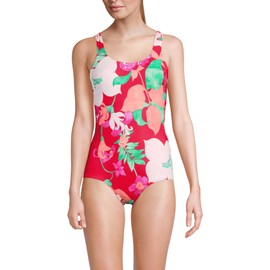 Lands' End Womens Chlorine Resistant Tugless Tank Soft Cup One Piece Swimsuit Coral Rose Lilies Regular 4