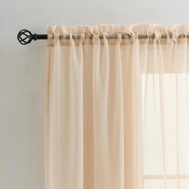 MYSTIC-HOME Sheer Curtains Taupe 45 Inch Length, Rod Pocket Voile Drapes for Living Room, Bedroom, Window Treatments Semi Crinkle Curtain Panels for Yard, Patio, Villa, Parlor, Set of 2, 52"x 45"