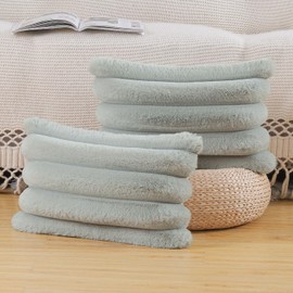 Madizz Plush Faux Fur Throw Pillow Covers 12x20 inch, 30x50 cm Grey Set of 2 Fluffy Striped Soft Decorative Cushion Cover for Sofa Bedroom Pillow Shell